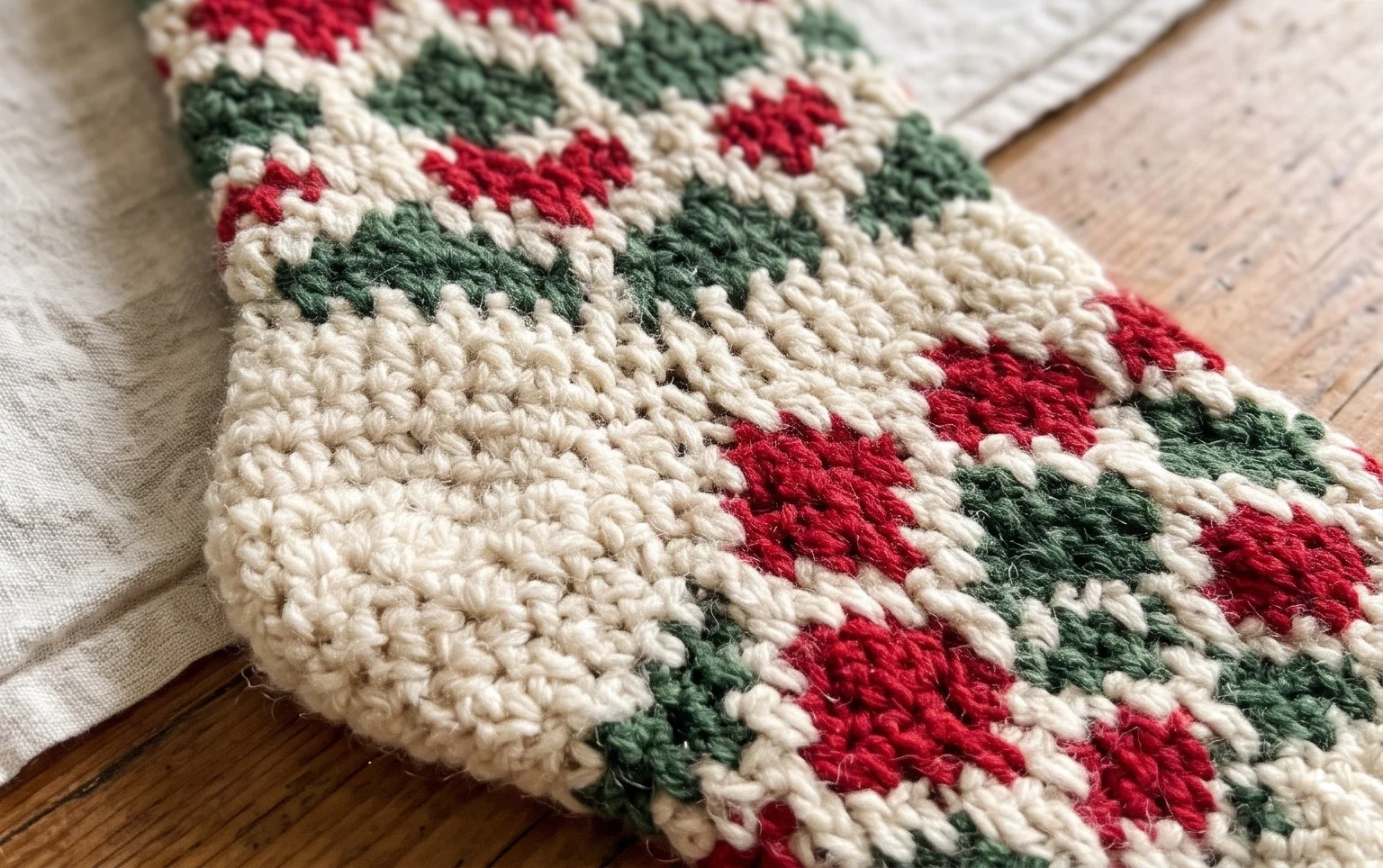 Stacked Diamond Crochet Christmas Stocking Pattern