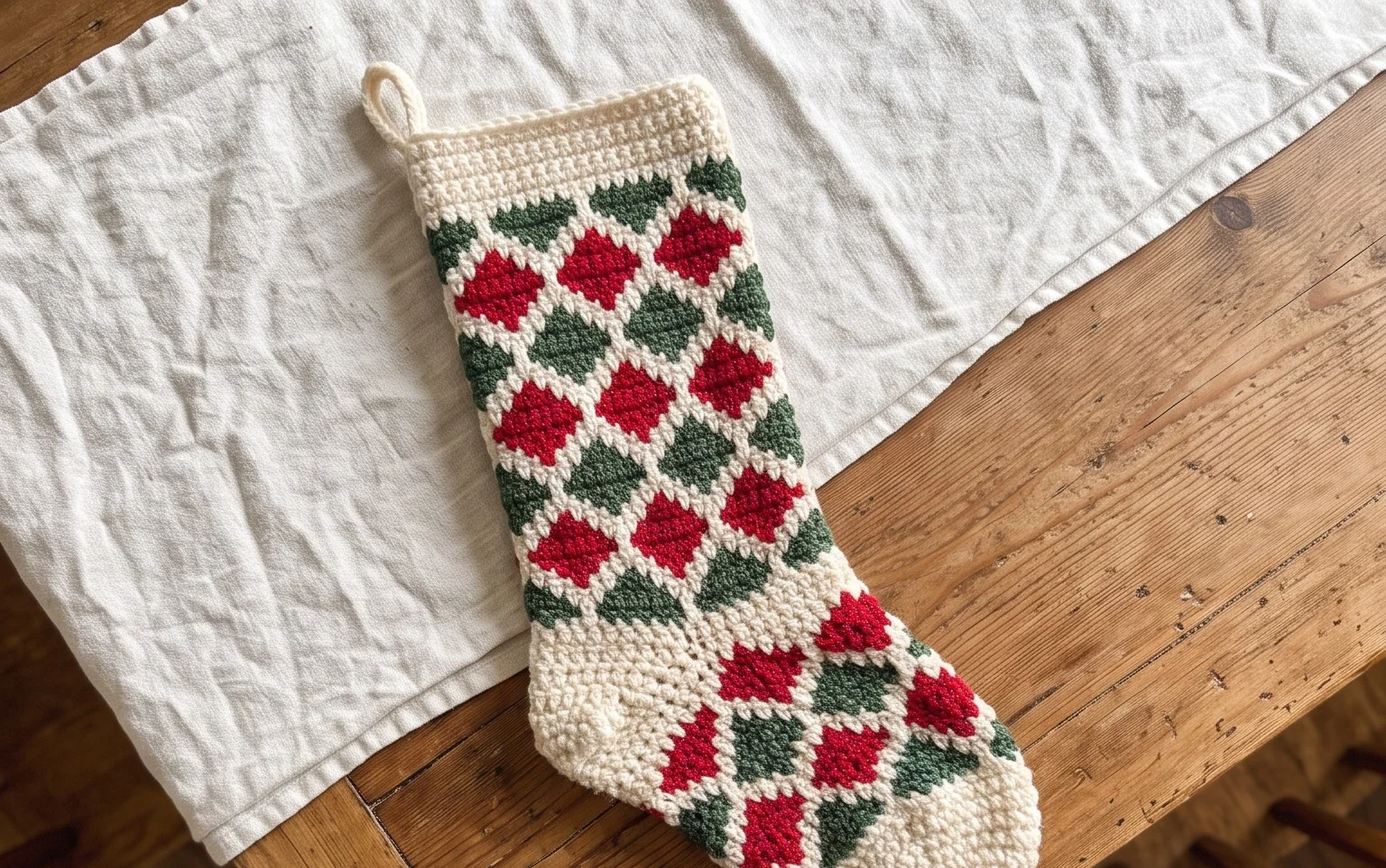 Stacked Diamond Crochet Christmas Stocking Free Pattern