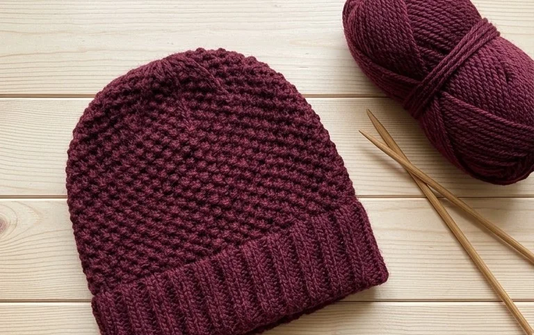 Easy Seed Stitch Ribbed Hat Free Knitting Pattern