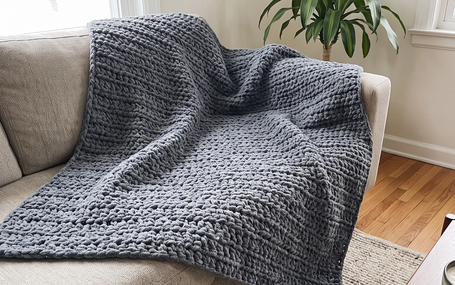 Easy Chunky Knit Look Blanket: Free Pattern & Tutorial