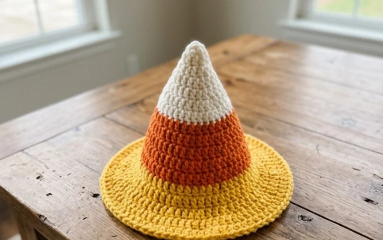 Easy Candy Corn Witch Hat Free Crochet Pattern
