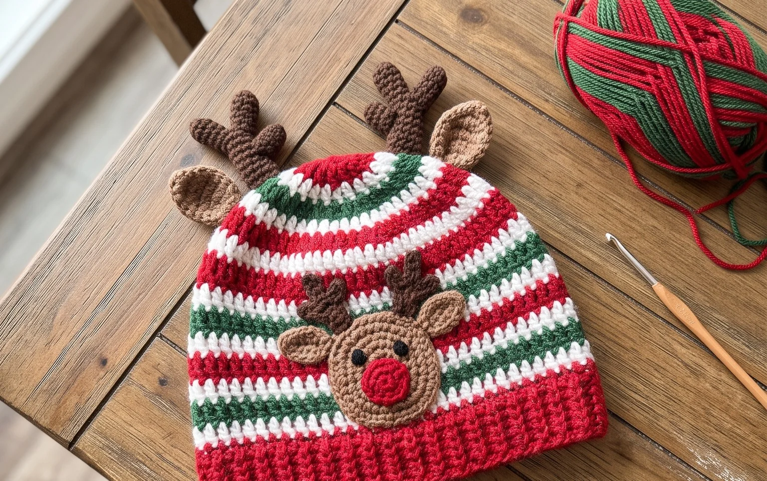 Easy Crochet Snow-Speckled Reindeer Beanie Free Pattern